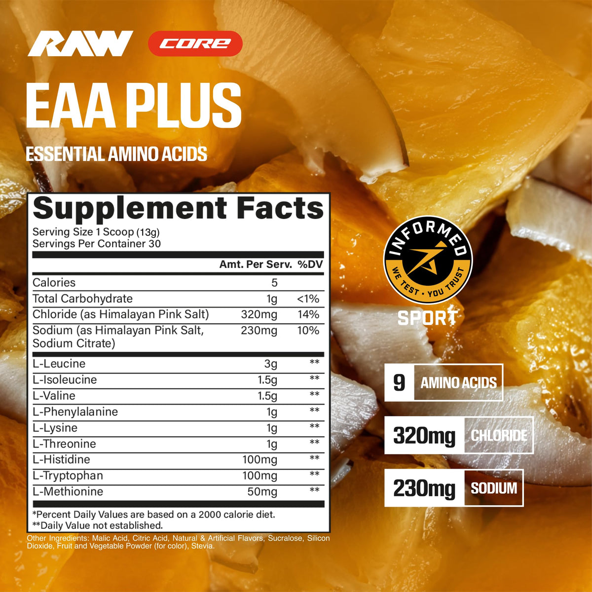 RAW EAA Plus poudre d'acides aminés 540g avec cuillère de dosage
