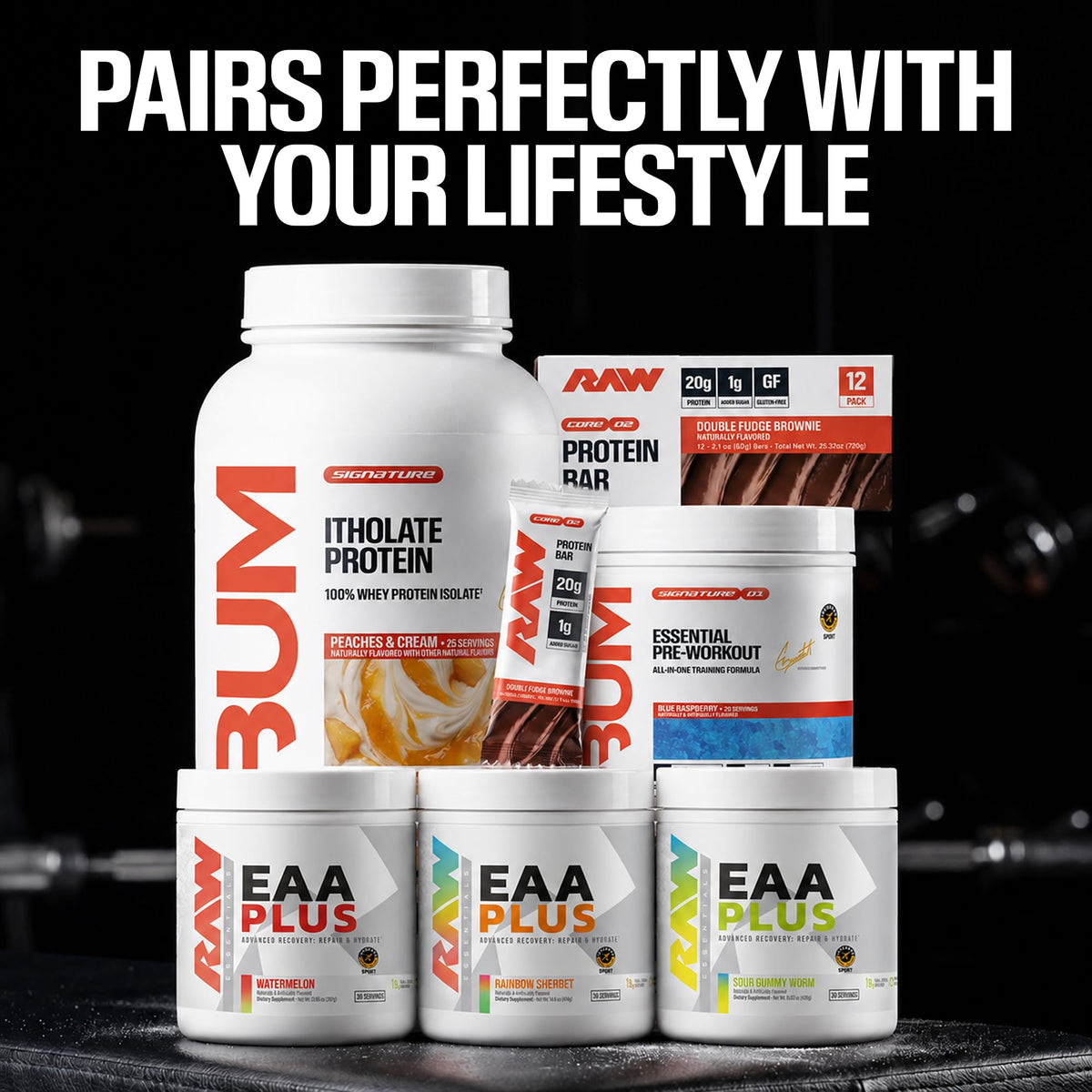 RAW EAA Plus poudre d'acides aminés 540g avec shaker
