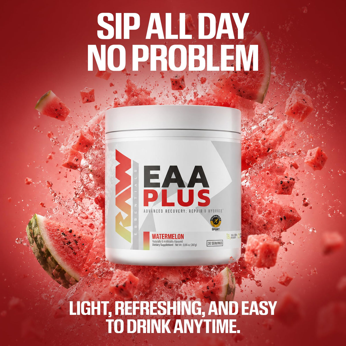 RAW EAA+ Poudre d'acides aminés Icy Lemon Slush 540g avec ingrédients