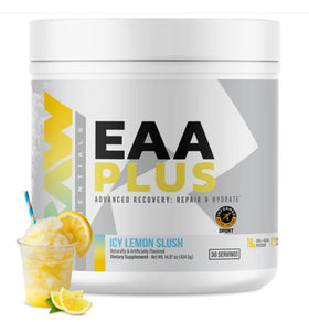 RAW EAA+ Poudre d'acides aminés Icy Lemon Slush 540g vue de face