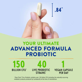 Raw Flora Probiotiques 150 Milliards CFU capsules sur une table