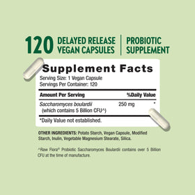 Raw Flora Probiotiques Saccharomyces Boulardii 250 mg vegan capsule side view
