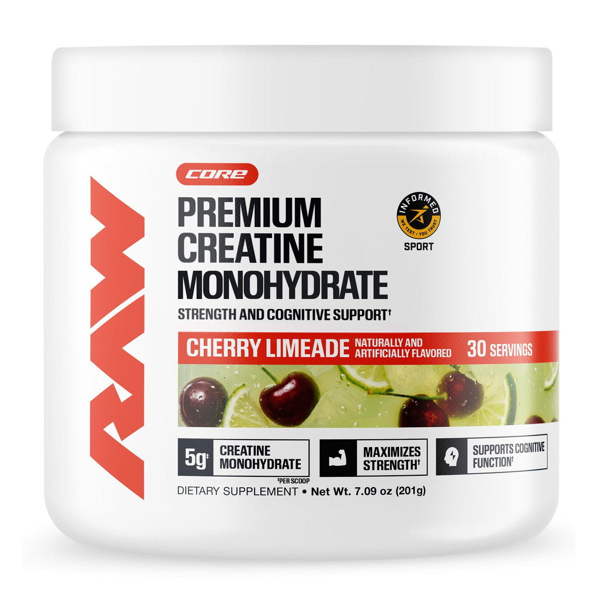 RAW Nutrition Creatine Monohydrate Poudre Cerise Limeade 30 Portions vue de face
