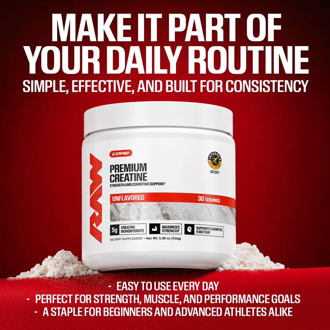 RAW Nutrition Creatine Monohydrate Poudre Fruit Punch 272g avec des fruits tropicaux