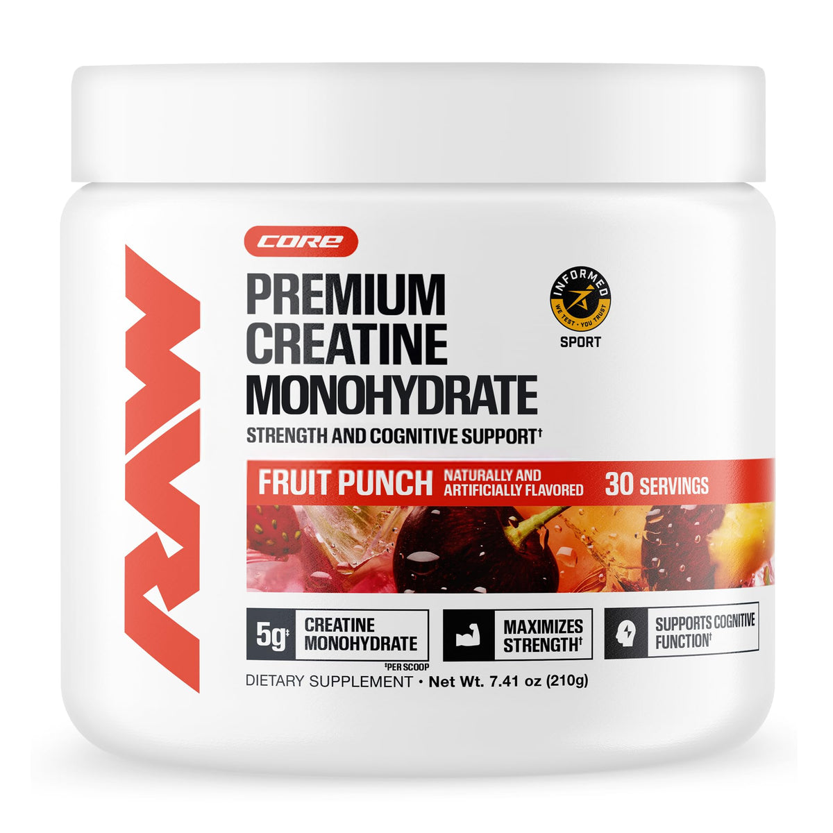 RAW Nutrition Creatine Monohydrate Poudre Fruit Punch 272g vue avant