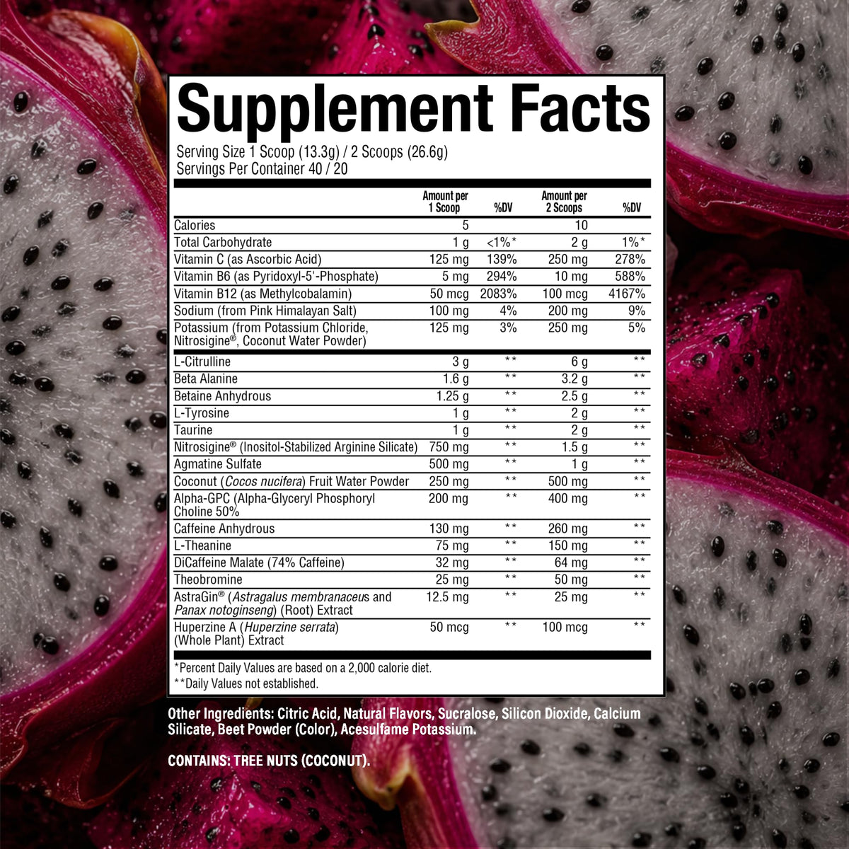RAW Thavage Pré-Workout Poudre Dragon Fruit 640g avec cuillère doseuse