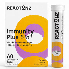 REACTONZ 5 en 1 Complément Alimentaire Saveur Orange - Boîte de 60 comprimés effervescents