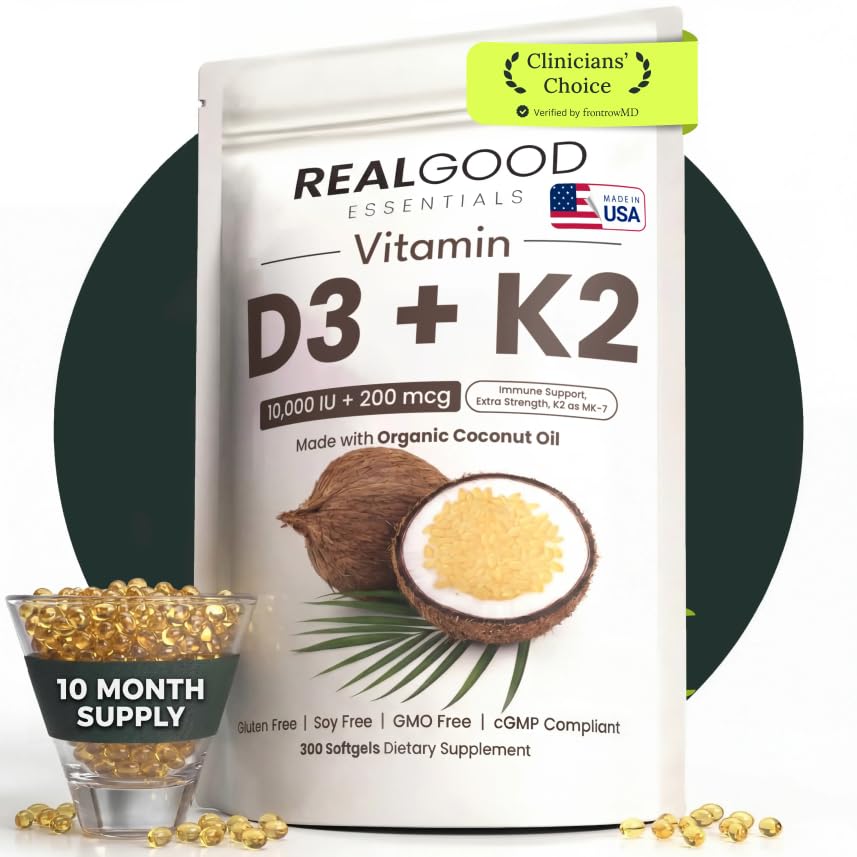 REAL GOOD ESSENTIALS D3 K2 10000 UI 300 capsules vue de face