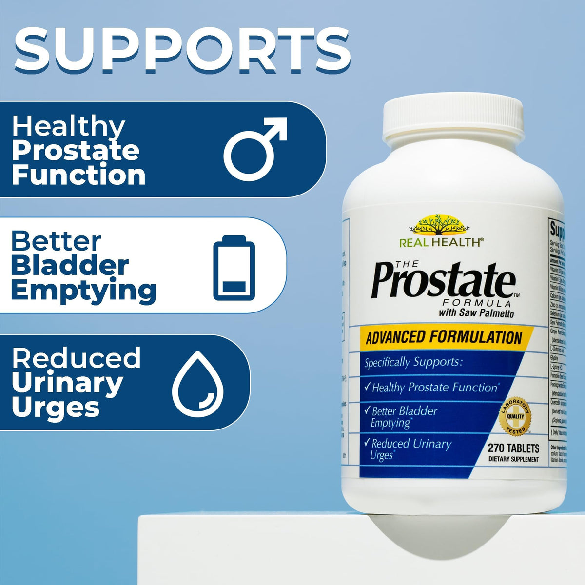 Real Health Complément Alimentaire Prostate 270 comprimés avec étiquette