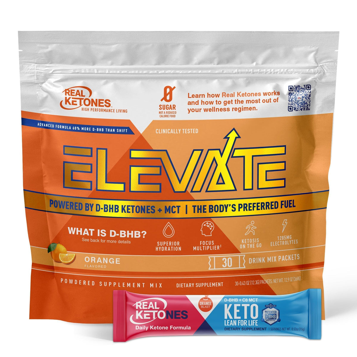 Real Ketones Poudre Exogène BHB et MCT 30 sachets orange vue de face
