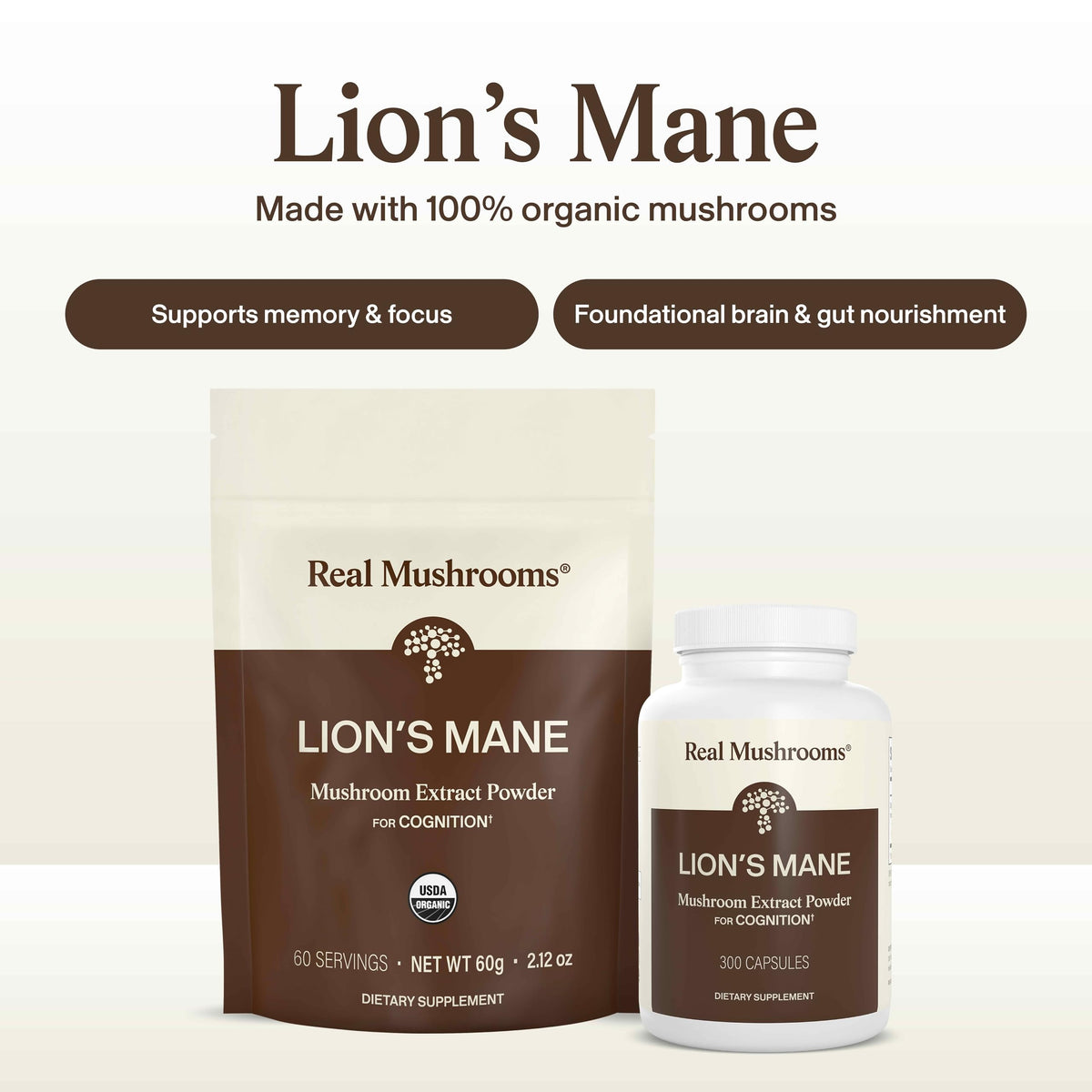 Real Mushrooms Complément Alimentaire Champignon Crinière de Lion 68g, vue arrière