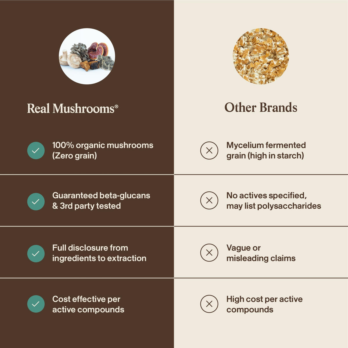 Real Mushrooms complexe de champignons bio, en gros plan sur les capsules