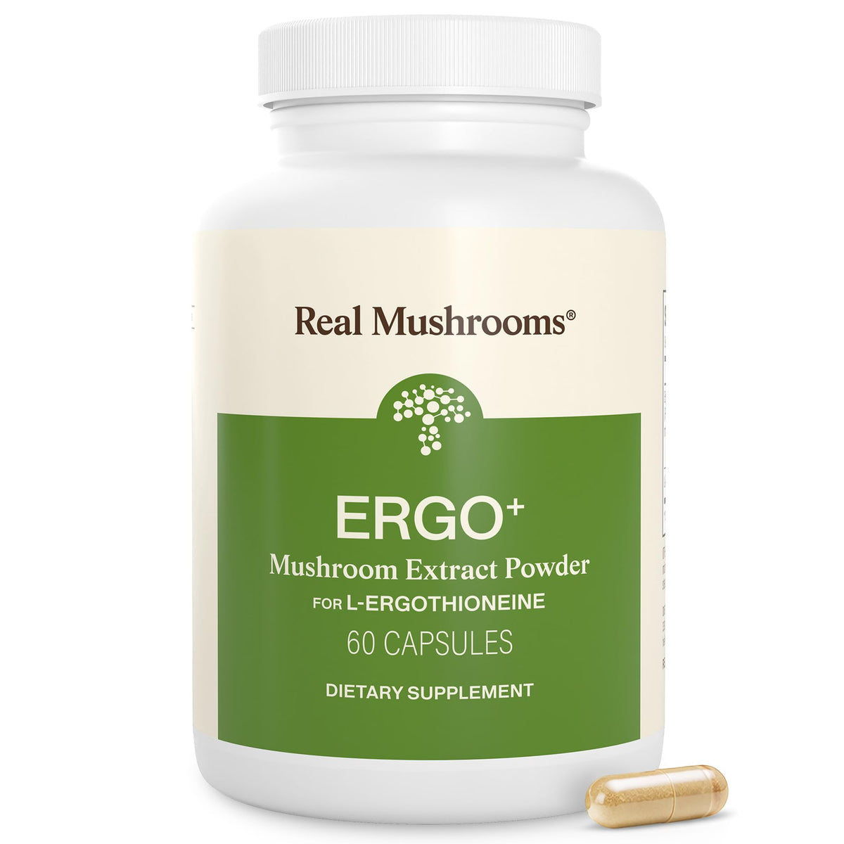 Real Mushrooms Ergothioneine 60 capsules, vue avant du produit