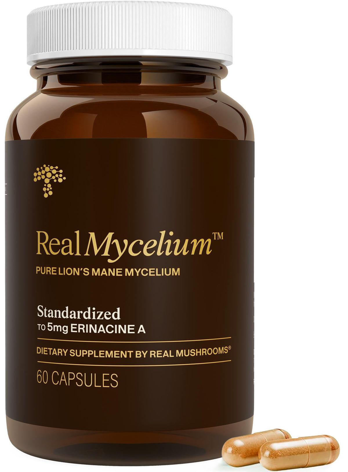 Real Mushrooms Mycélium de Lion 60 Capsules vue de face
