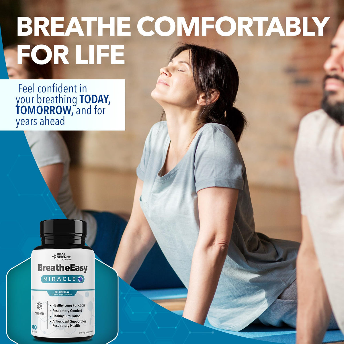 Real Science Nutrition BreatheEasy capsules on a wooden table