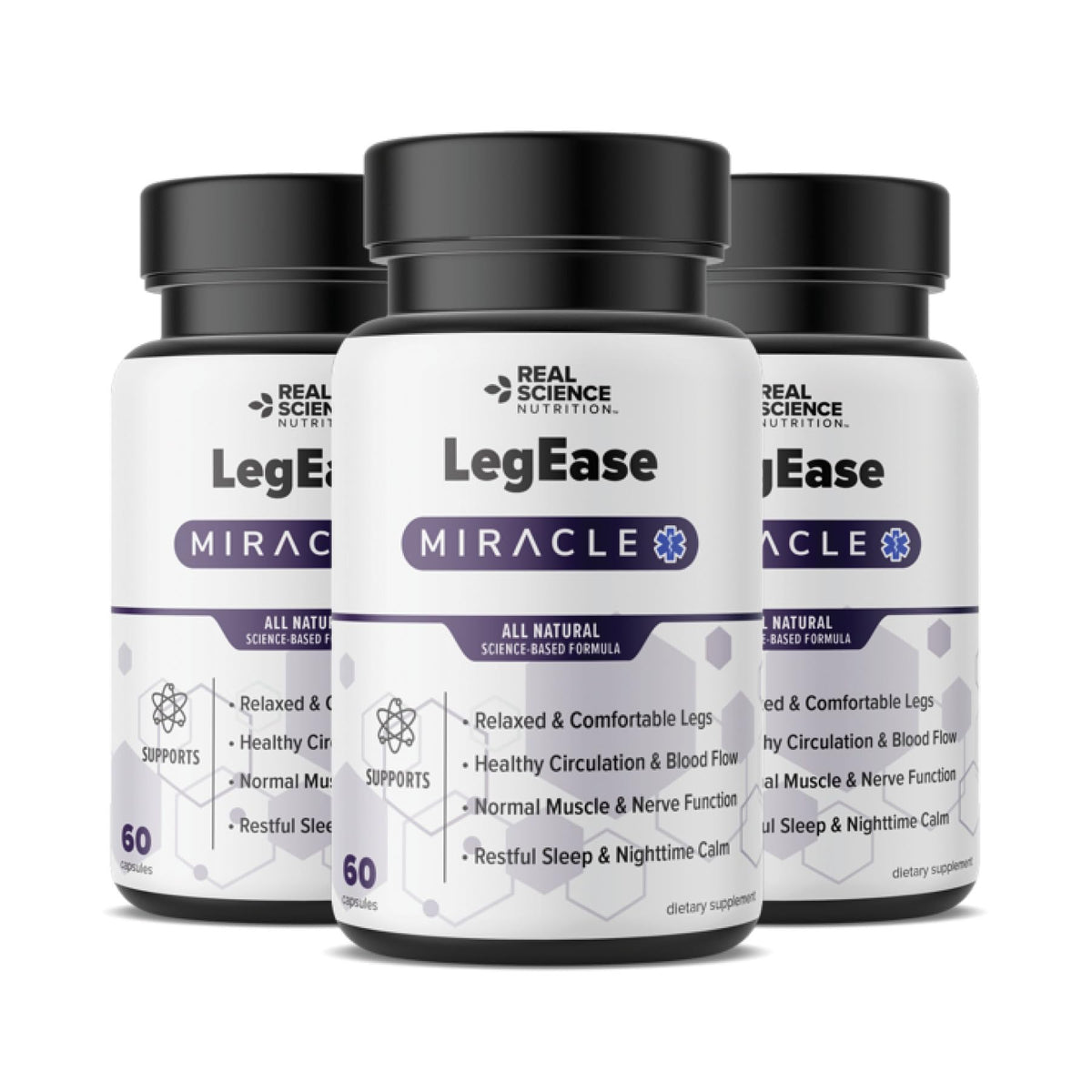 Real Science Nutrition LegEase Miracle boîte vue de face avec 90 capsules
