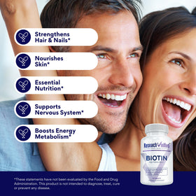 Recherche Vérifiée Biotine 10000mcg comprimés vegan, arrière de la boîte