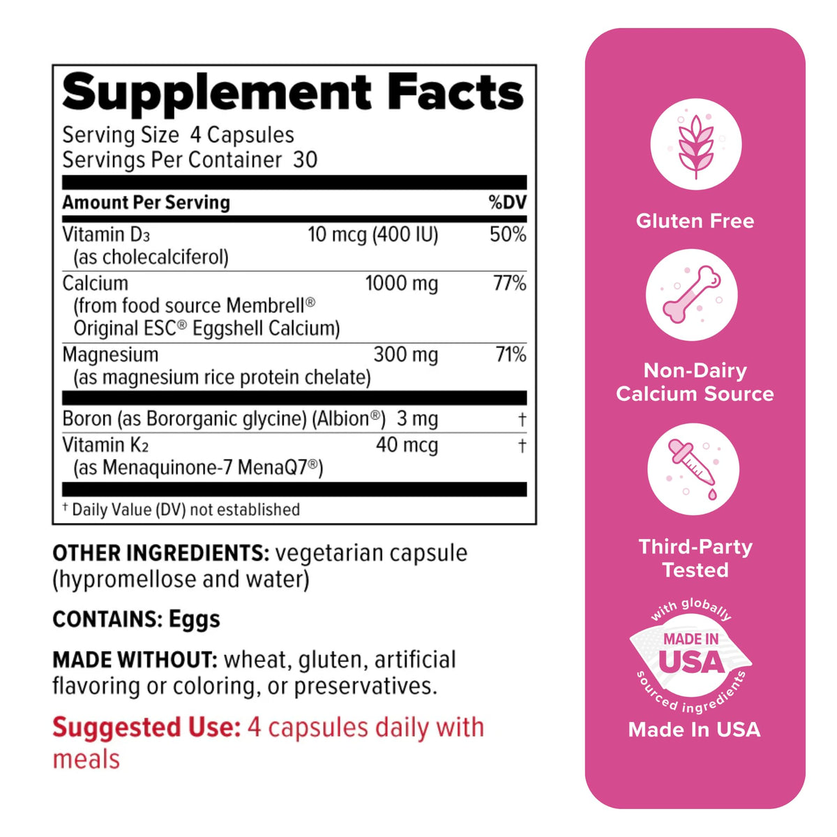 Redd Remedies Calcium D3, détails de l'emballage avec ingrédients