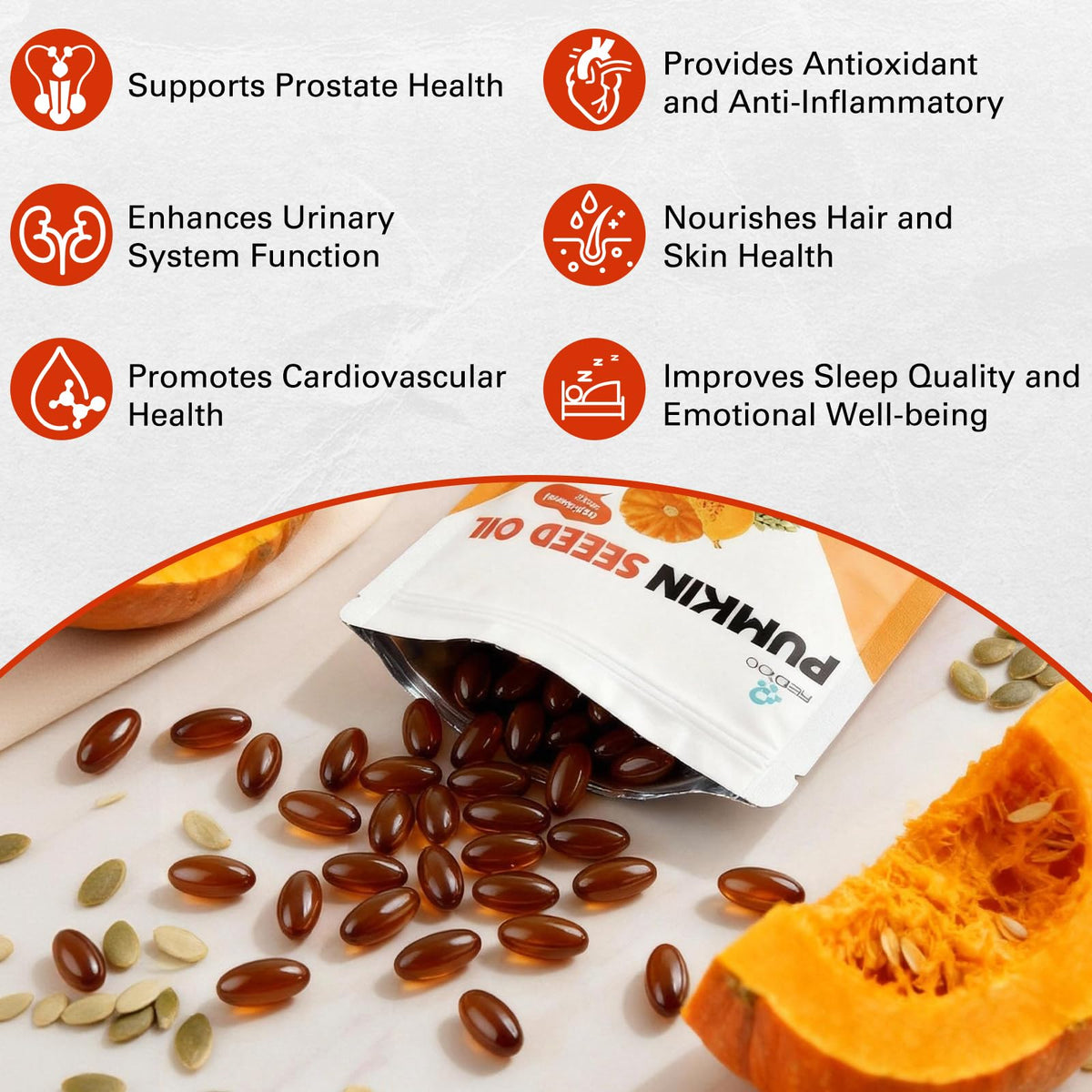 REDOO Huile de Graines de Courge 1500mg étiquette et dosage