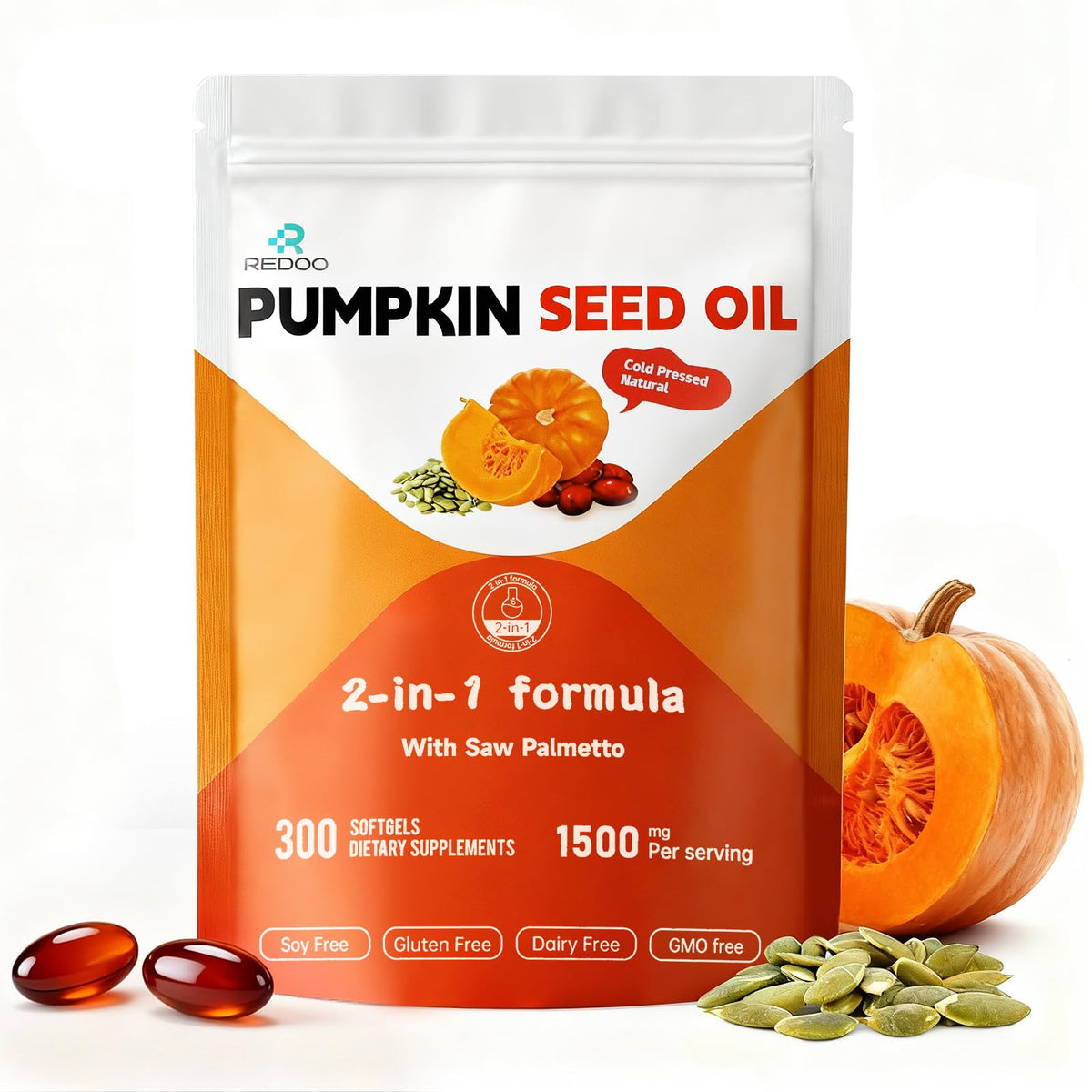 REDOO Huile de Graines de Courge 1500mg vue avant du produit