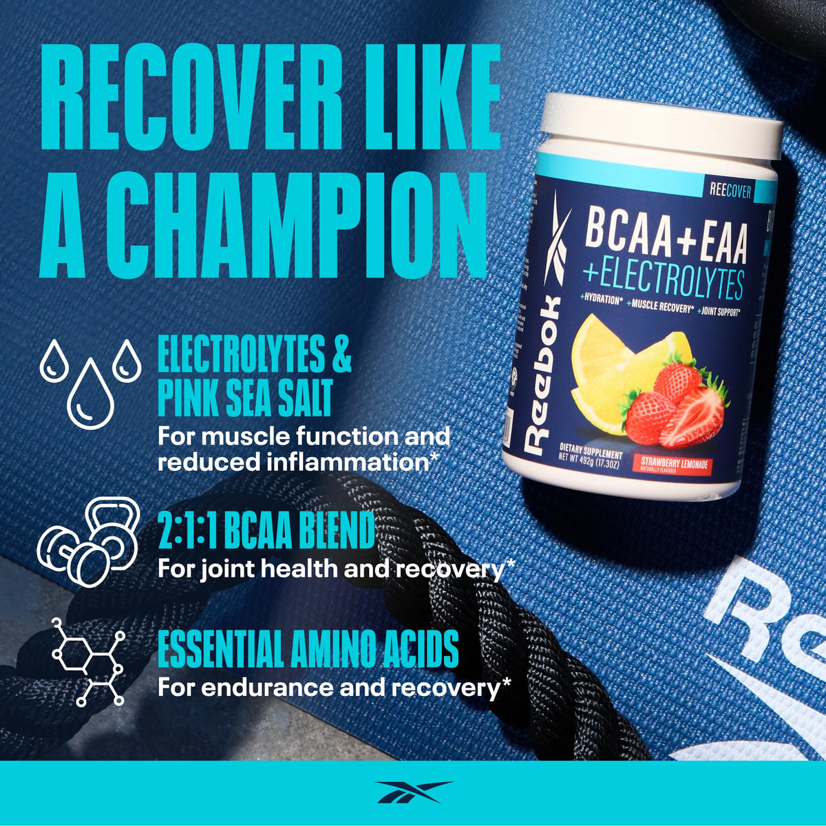Reebok REEcover BCAA, mélange dans un verre avec de l'eau