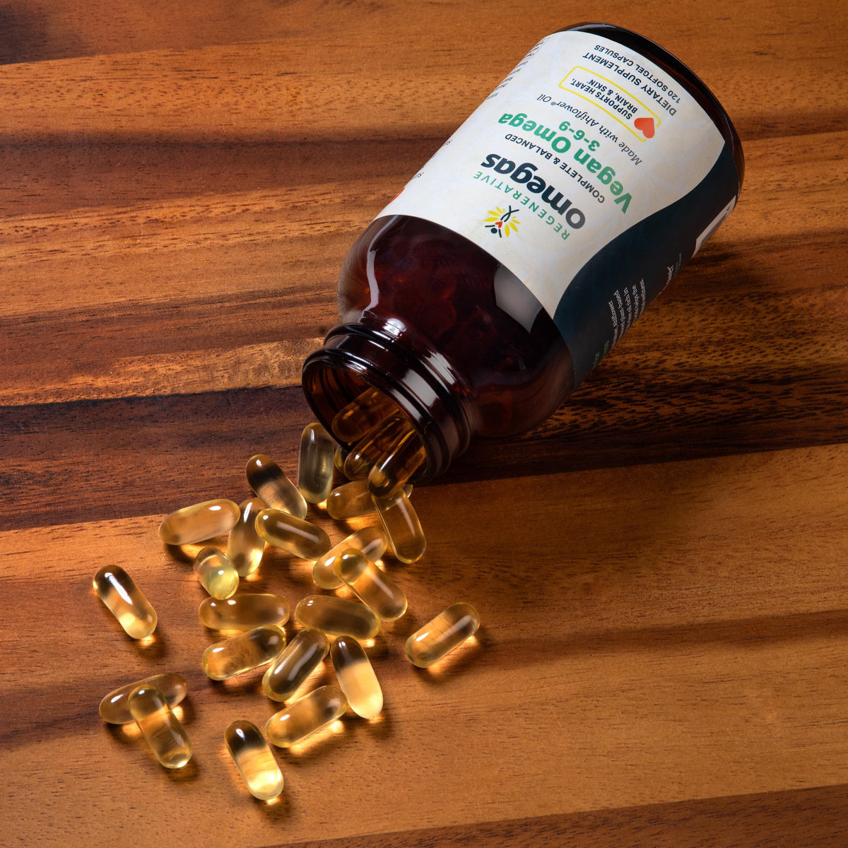 Regenerative Omegas huile Ahiflower 120 gélules avec un fond naturel