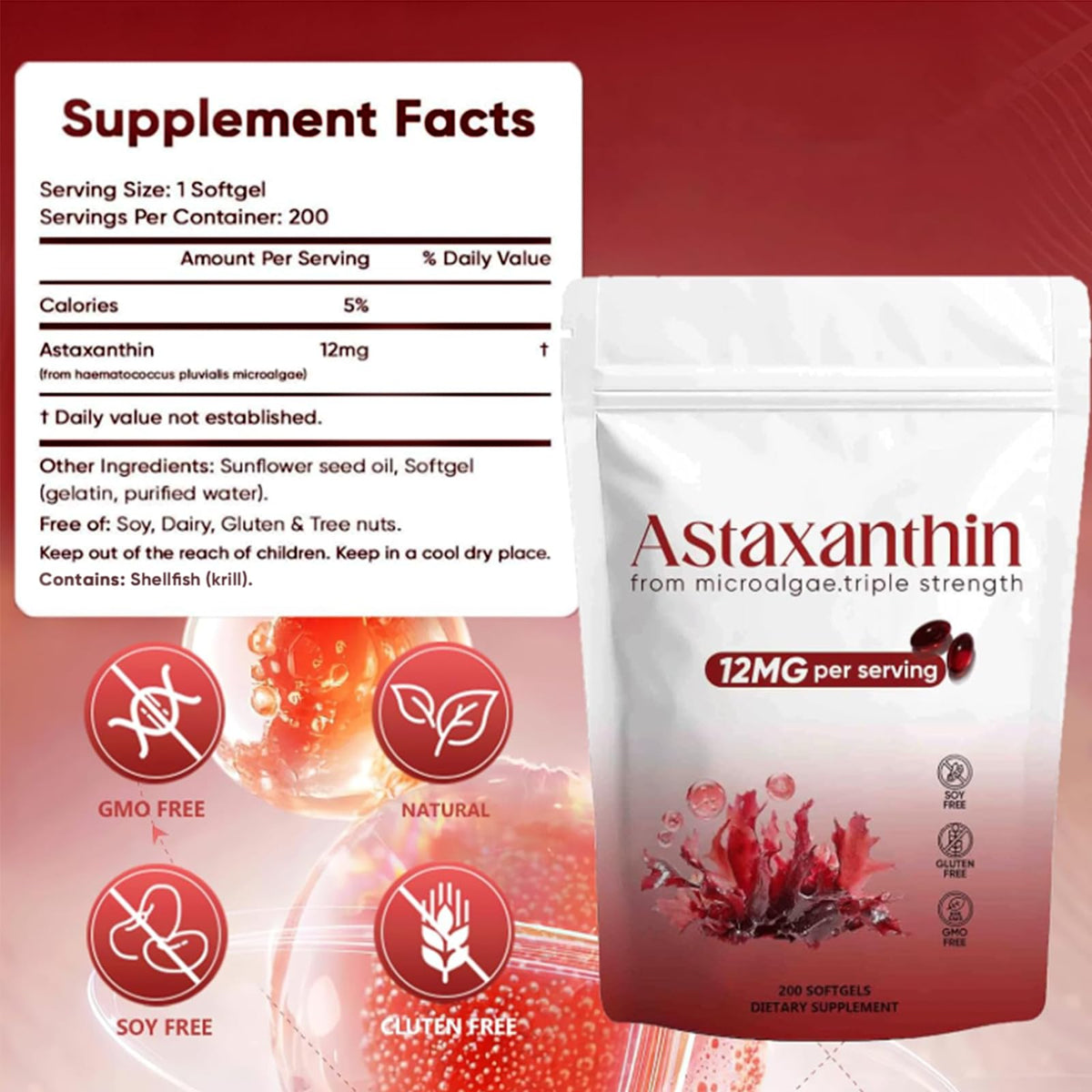Regpem Astaxanthin 12mg gélules souples sur fond blanc