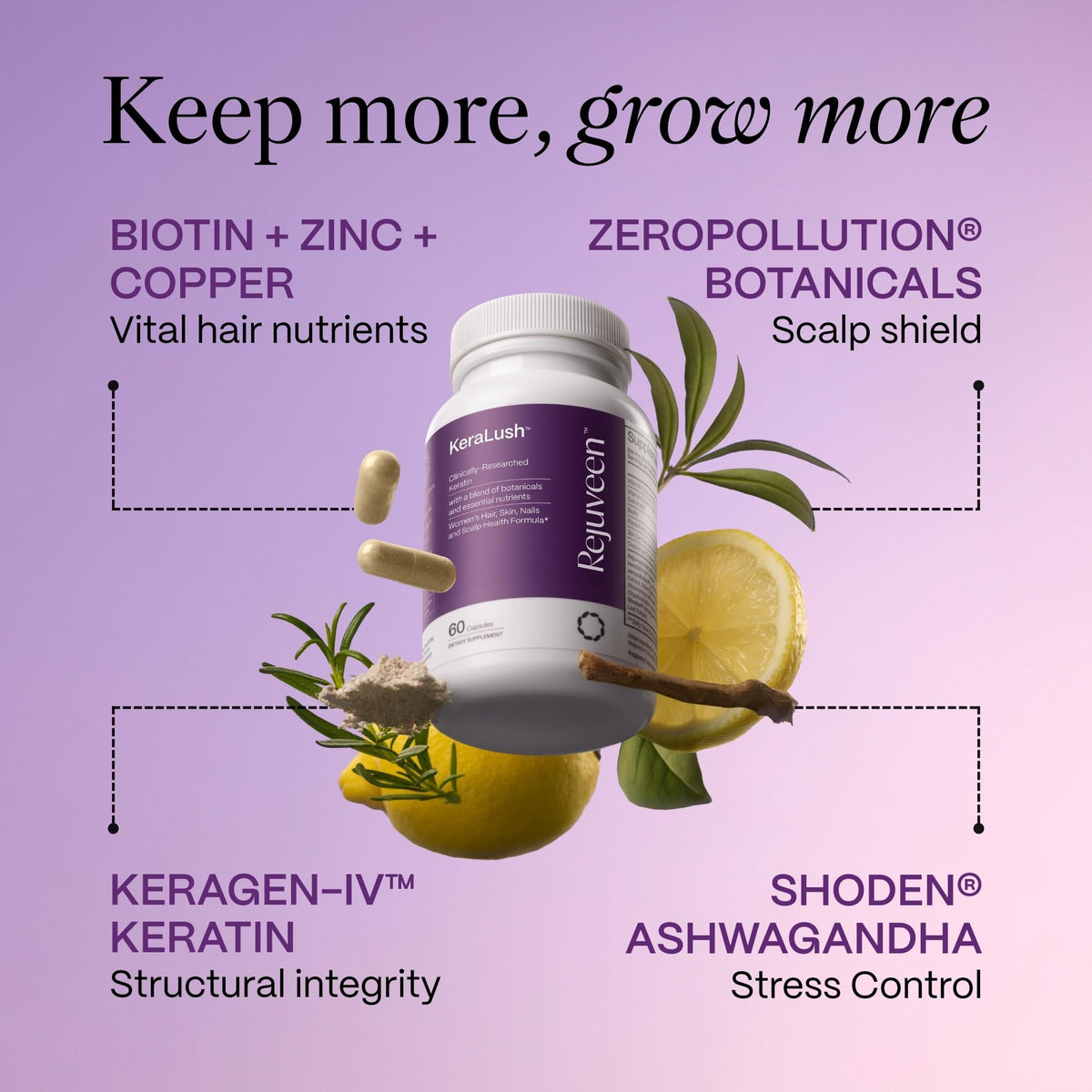 Rejuveen KeraLush Vitamines pour Cheveux - ingrédients principaux