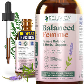 Rejuvica Health Balanced Femme flacon avant avec étiquette couleur verte