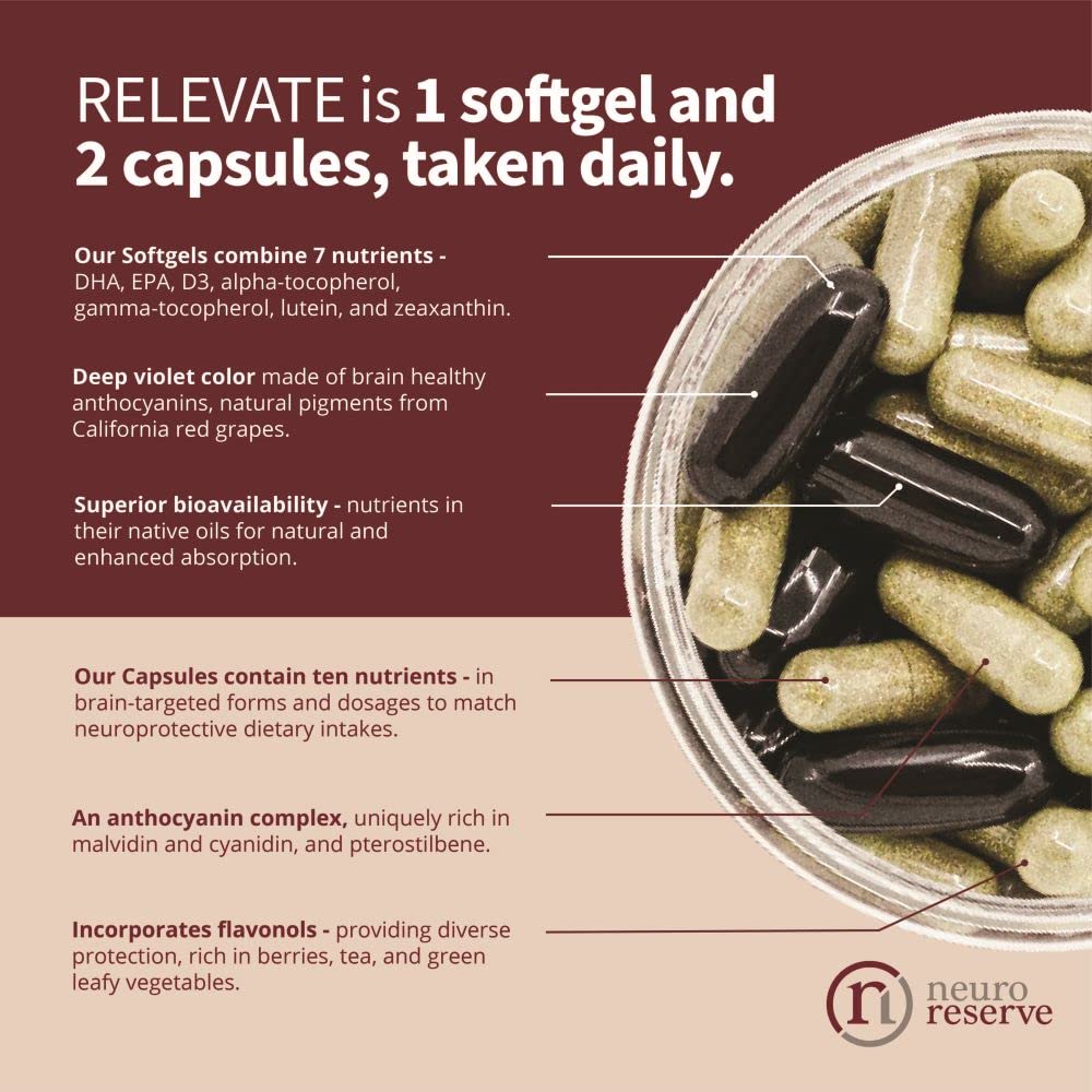 Relevate NeuroReserve sur une table avec des fruits et des légumes
