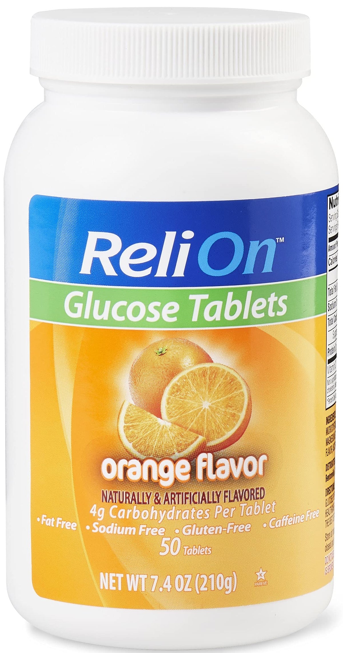 ReliOn Tablettes de Glucose Saveur Orange - 50 Comprimés, emballage avant