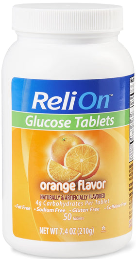 ReliOn Tablettes de Glucose Saveur Orange - 50 Comprimés, emballage avant