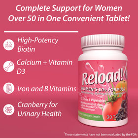 Reload! Multivitamines Femmes 50+ comprimés dans la main