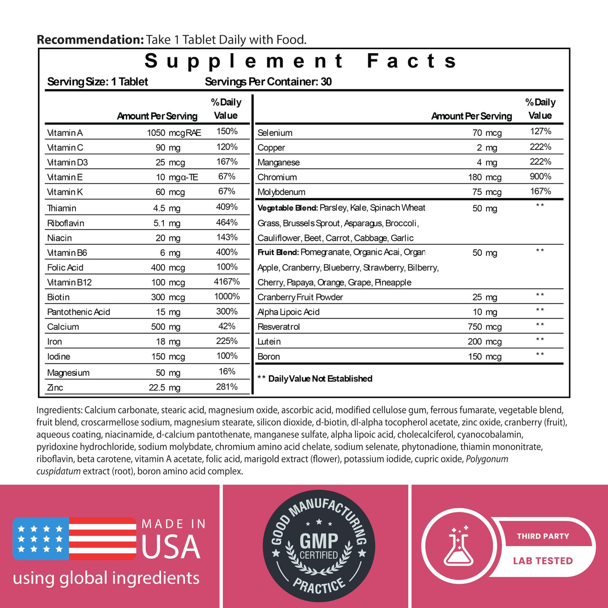 Reload! Multivitamines Femmes 50+ vue arrière de la boîte