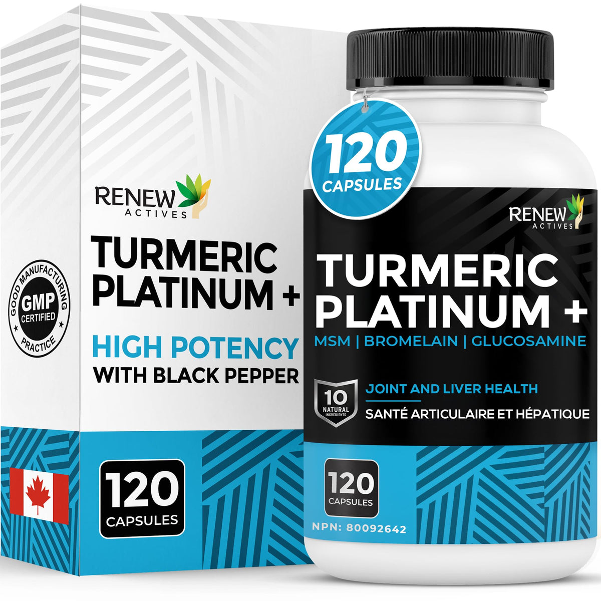 Renew Actives Curcuma Platinum 1350MG 120 capsules front view