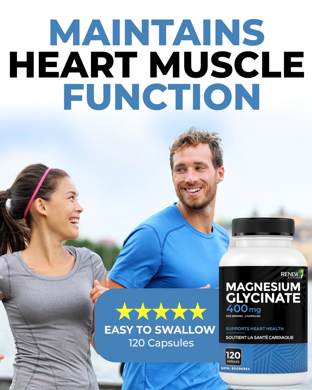 Renew Actives Magnésium Glycinate 400mg capsules avec étiquette