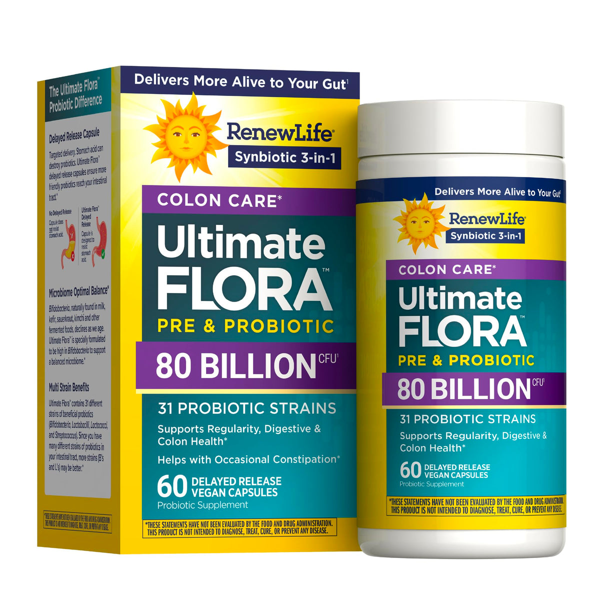 Renew Life Colon Care 80 Milliards CFU 60 Capsules vue de face