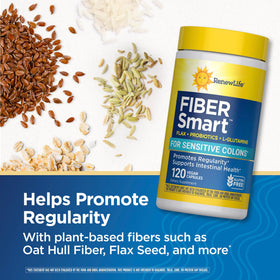 Renew Life Fiber Smart, capsules sur une table en bois