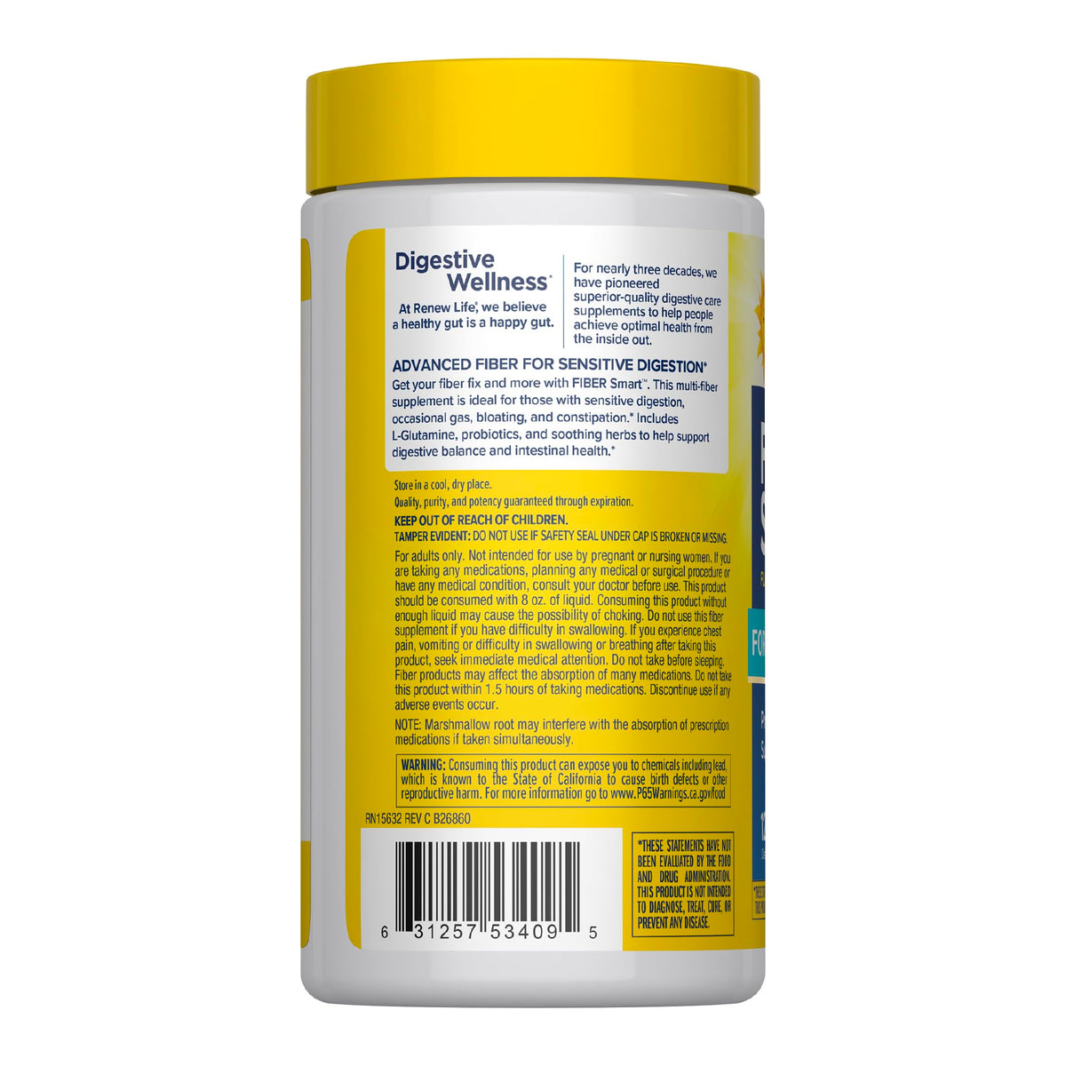 Renew Life Fiber Smart, capsules végétales sur fond blanc