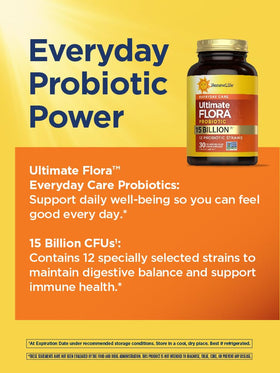 Renew Life Probiotique 15 Milliards CFU, capsules sur une surface en bois