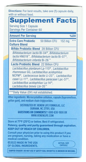 Renew Life Probiotique 50 Milliards 60 Capsules - capsules sur une surface