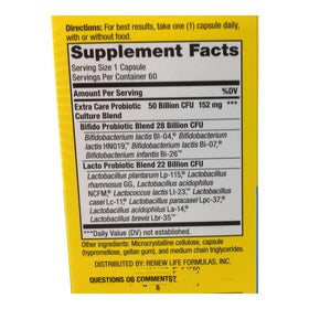 Renew Life Probiotique 50 Milliards 60 Capsules - étiquette