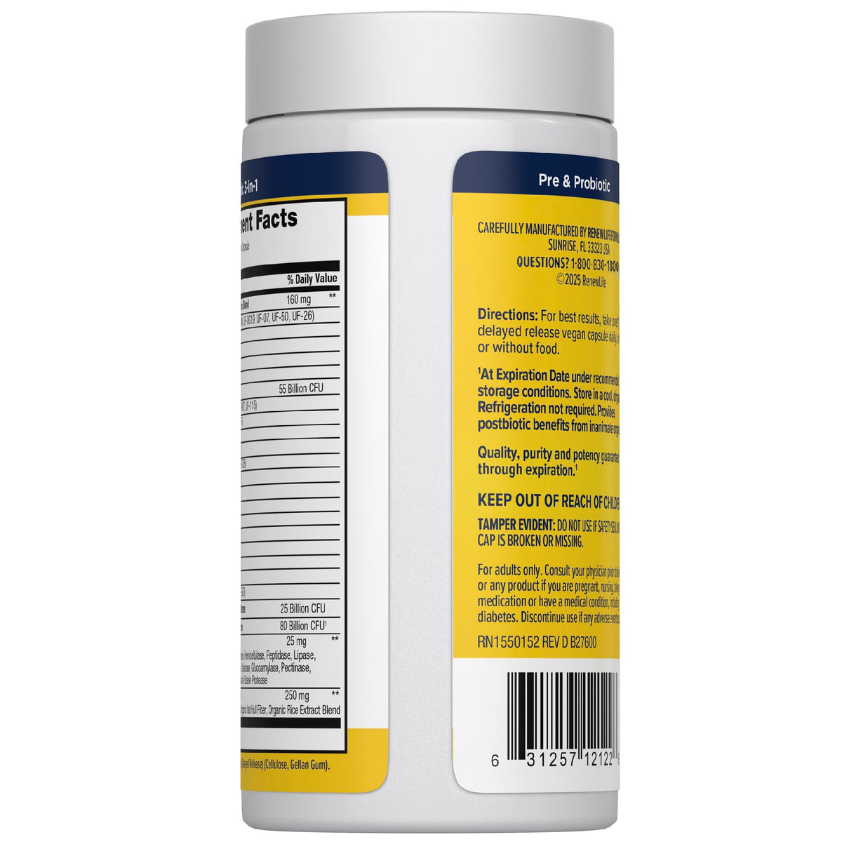 Renew Life Probiotique 80 Milliards capsules ouvertes montrant leur taille