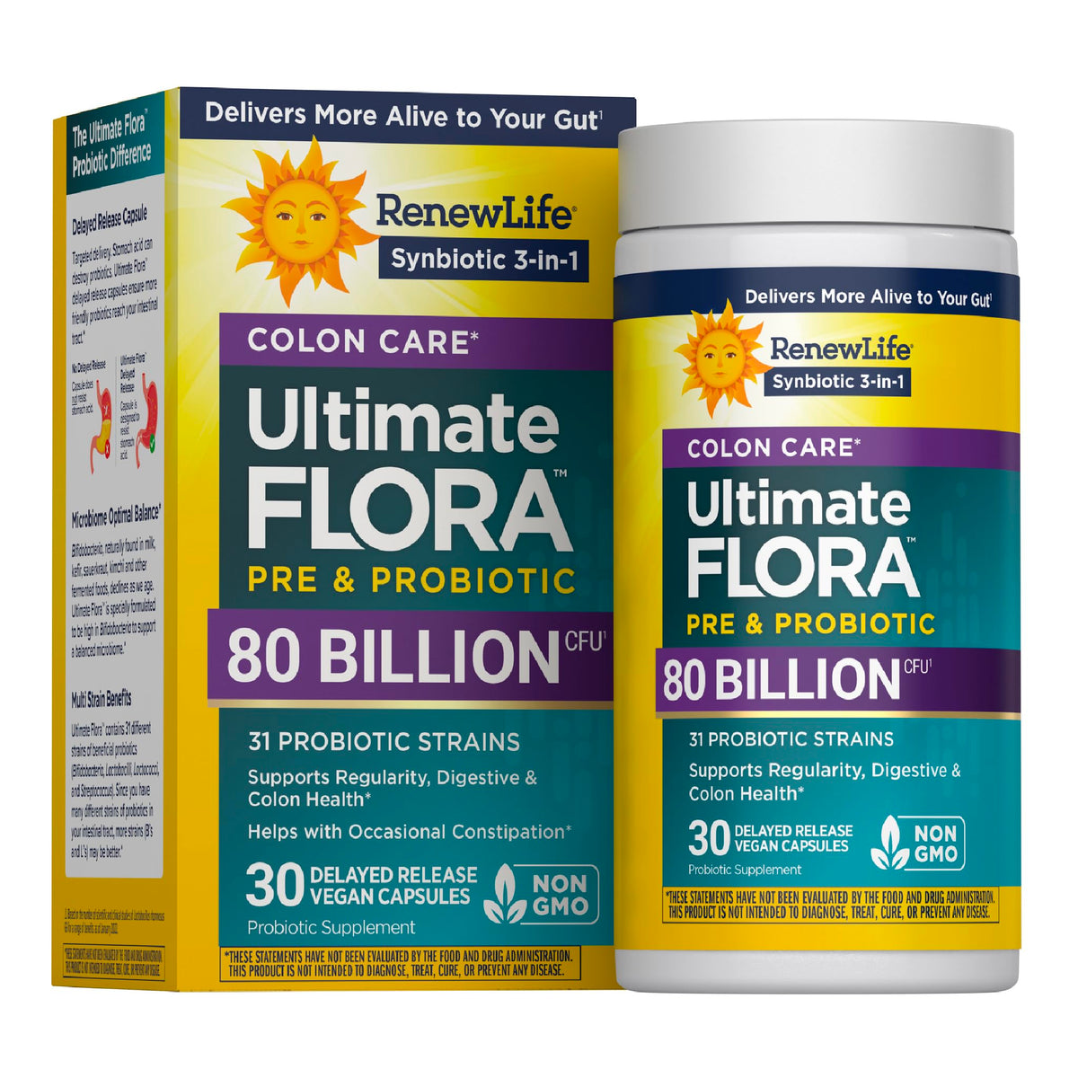 Renew Life Probiotique 80 Milliards flacon avant avec 30 capsules