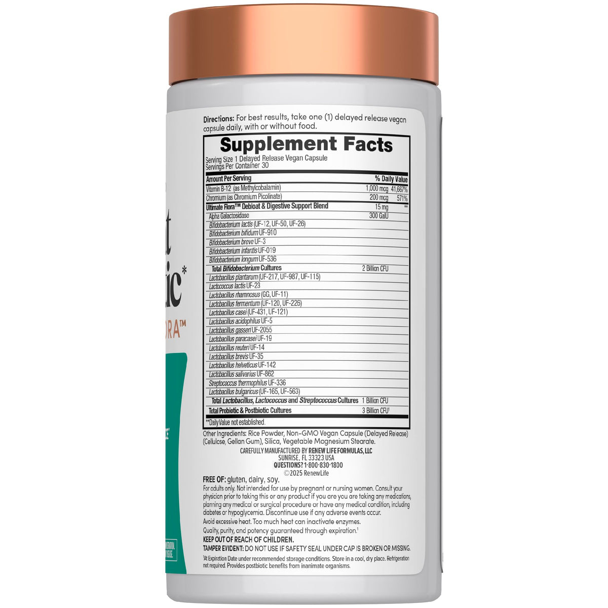 Renew Life Probiotique Debloat 27 souches 41g vue arrière