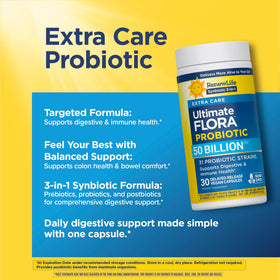Renew Life Probiotique Ultimate Flora 50 Milliards CFU - emballage avec étiquette claire