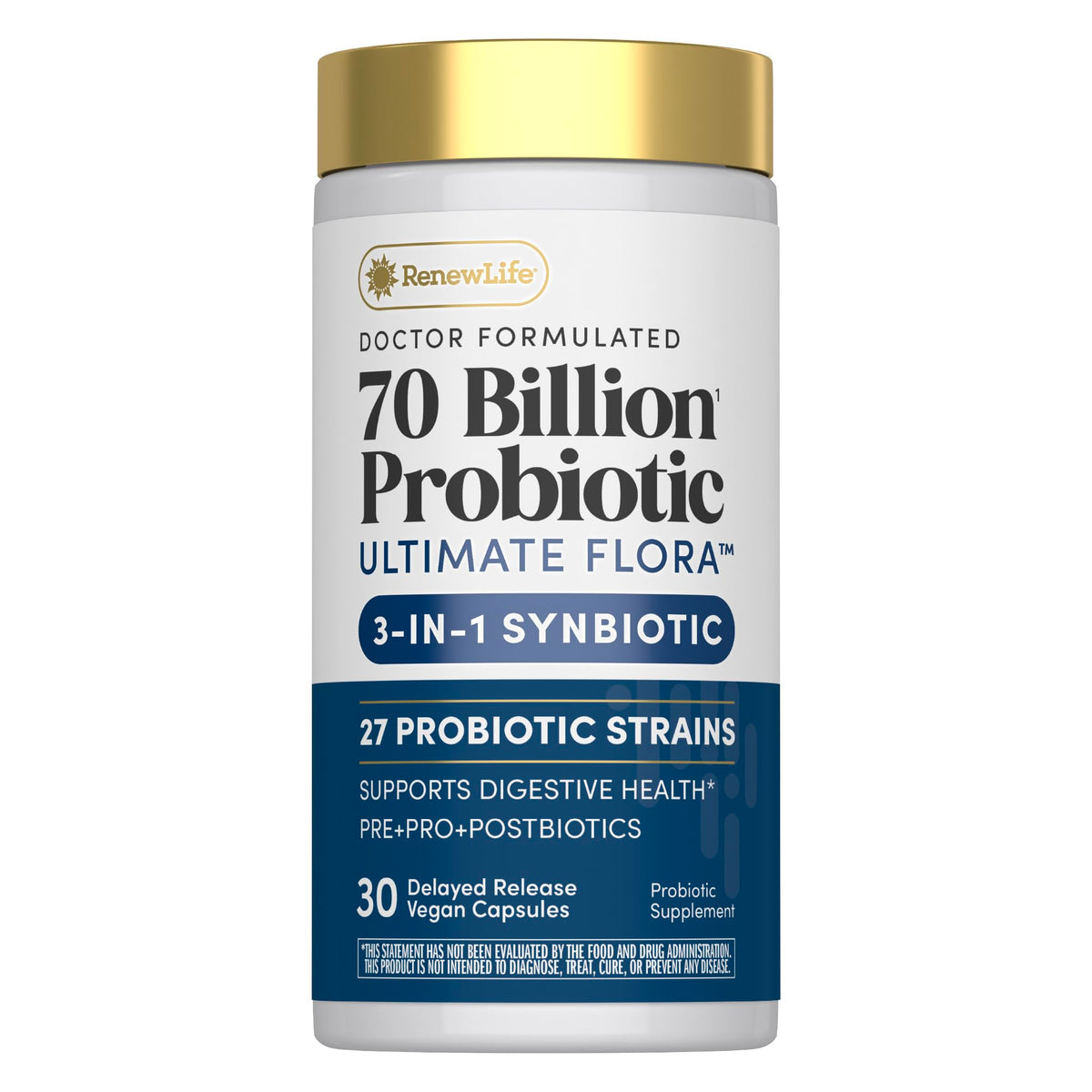 Renew Life Probiotique Ultimate Flora 70 Milliards CFU, vue avant de l'emballage