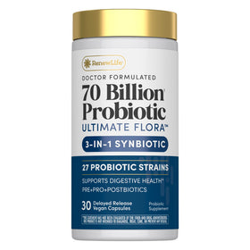 Renew Life Probiotique Ultimate Flora 70 Milliards CFU, vue avant de l'emballage