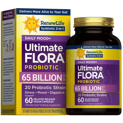 Renew Life Probiotiques 65 Milliards CFU capsules végétales, vue de face