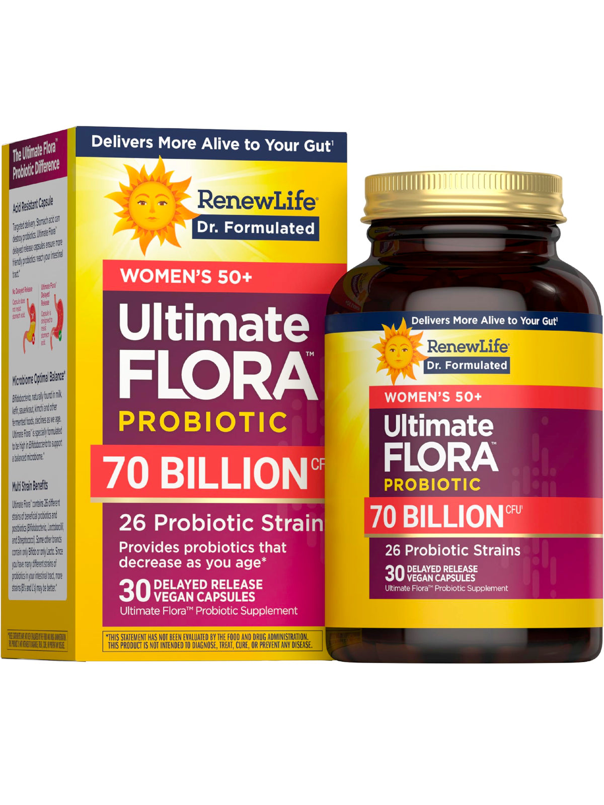 Renew Life Probiotiques Femmes 50+ 70 Milliards CFU Capsules Végétales - vue de face